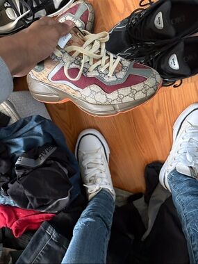 Gucci Chunky GG Sneaker in Beige, Burgundy, Gray and Orange Trim